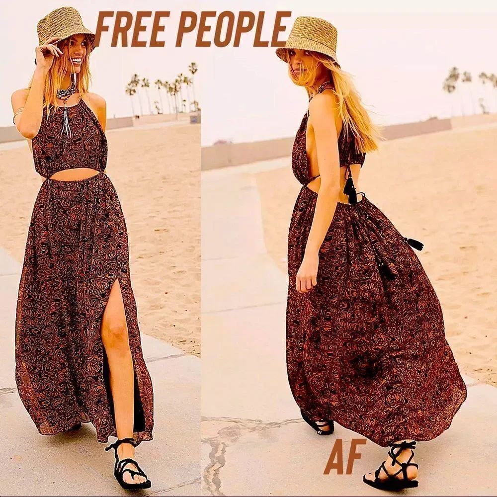 FREE PEOPLE HOLY SMOKES PRINTED MAXI DRESS RUST COMBO NEW NWT